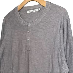 Thomas Payne Mens Size L Light Gray Cotton Knit Button Henley Pullover Top Shirt